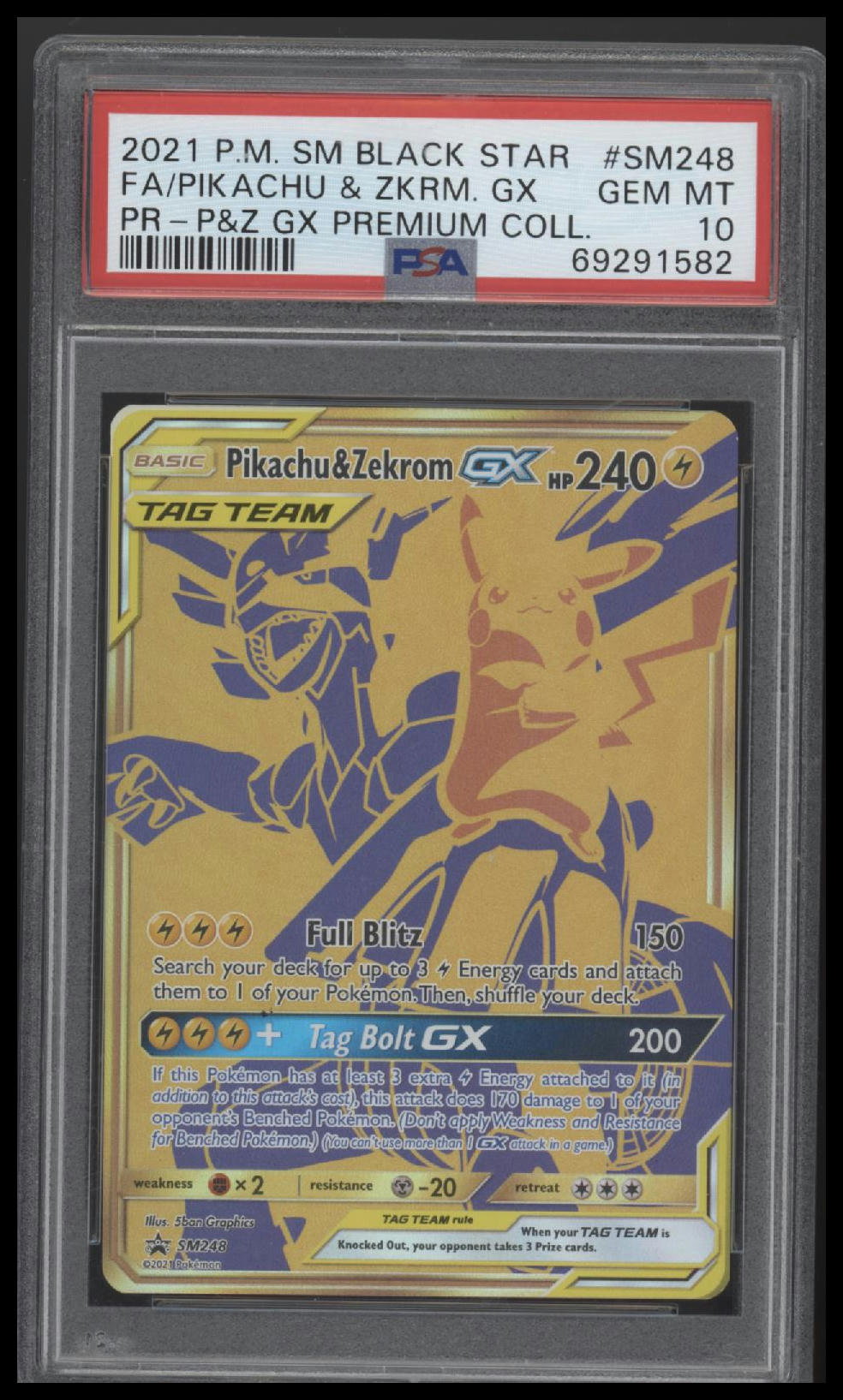 2021 Pokemon Sm BSP Pr-P&Z Gx Premium Coll. Fa/Pikachu & Zkrm. Gx 10 PSA #SM248