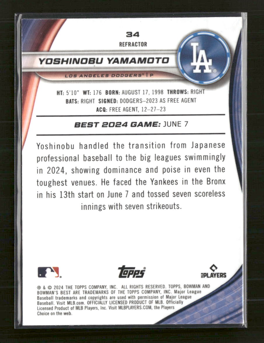 2024 Bowman's Best Yoshinobu Yamamoto Rookie Refractor  #34