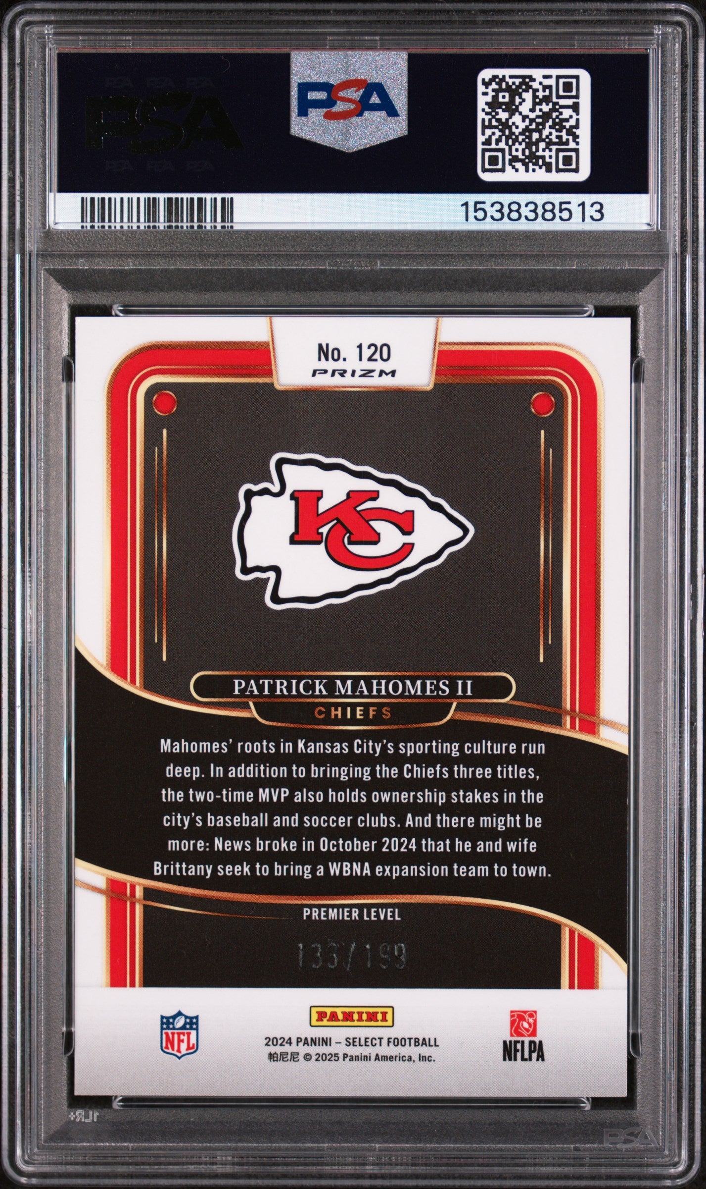 2024 Panini Select White Shock Patrick Mahomes Ii 10 PSA #120