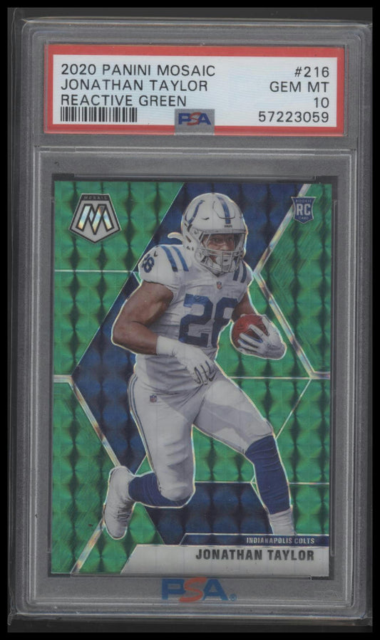 2020 Panini Mosaic Reactive Green Jonathan Taylor 10 PSA #216