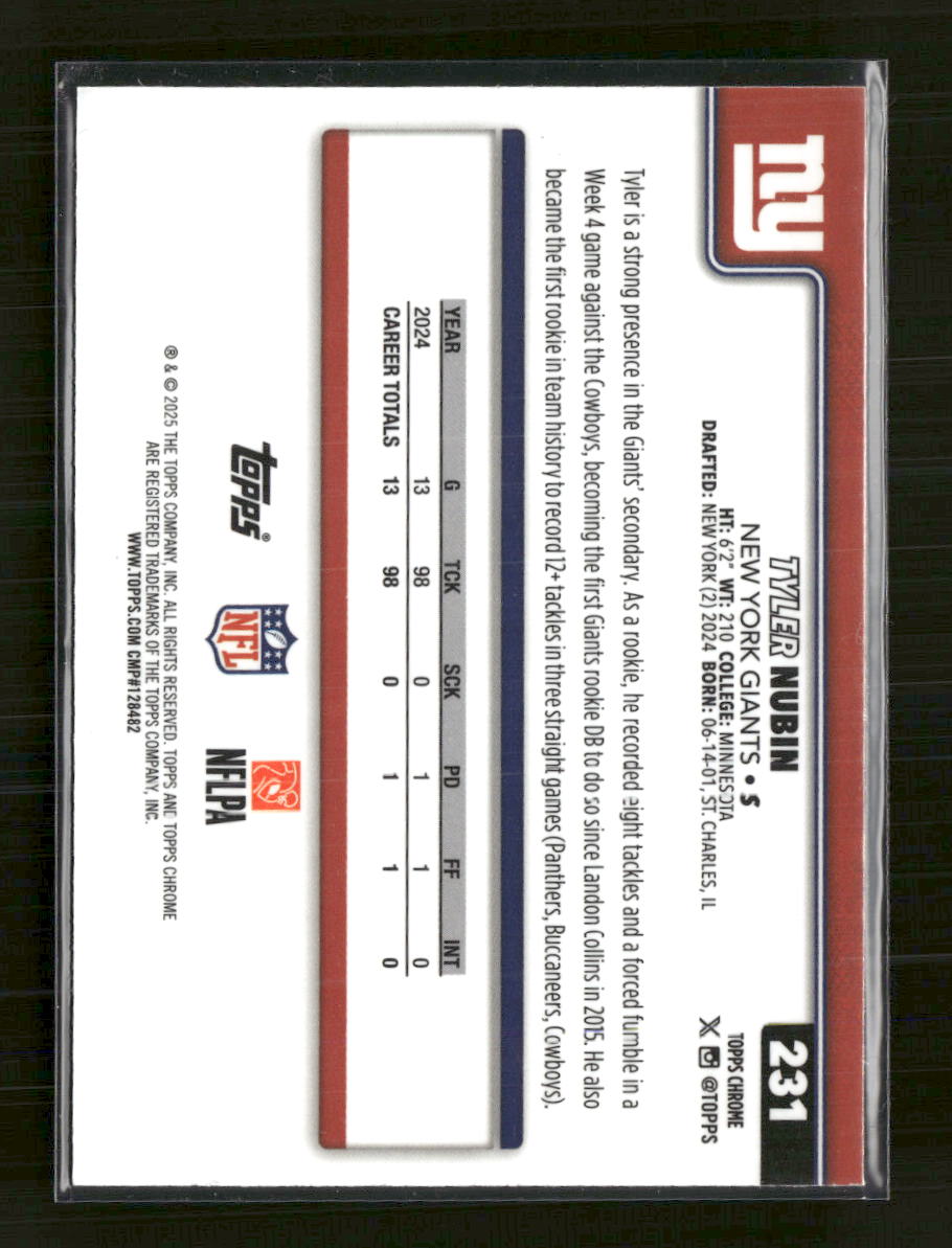 2025 Topps Chrome Lightboard Logo Tyler Nubin #231