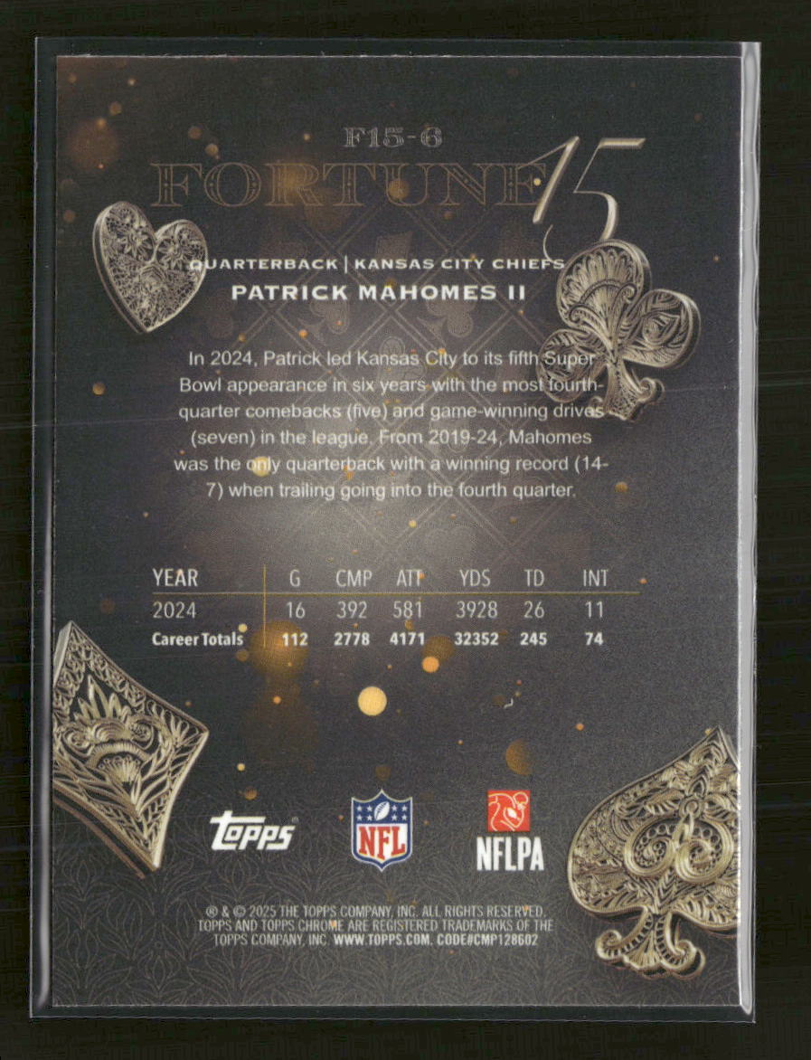 2025 Topps Chrome Fortune 15 X-Fractor Patrick Mahomes II #F15-6