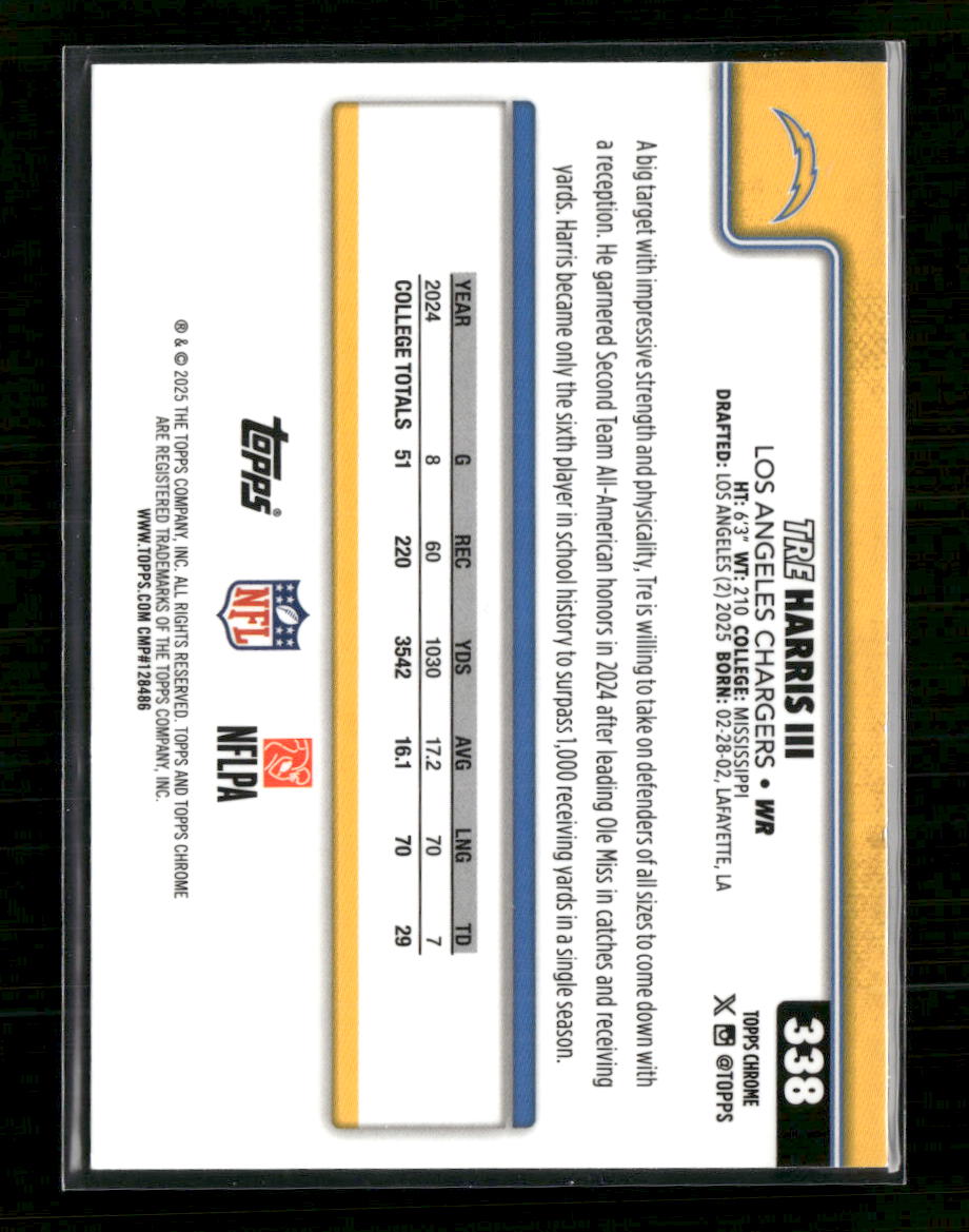 2025 Topps Chrome Football Image Variation Refractor Tre Harris III Rookie #338