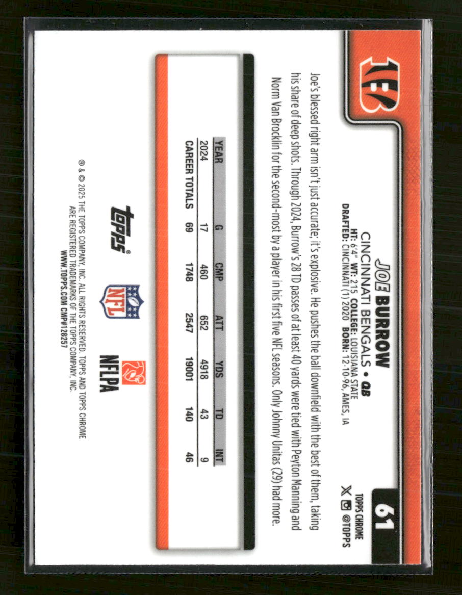 2025 Topps Chrome Pulsar Refractor Joe Burrow #61
