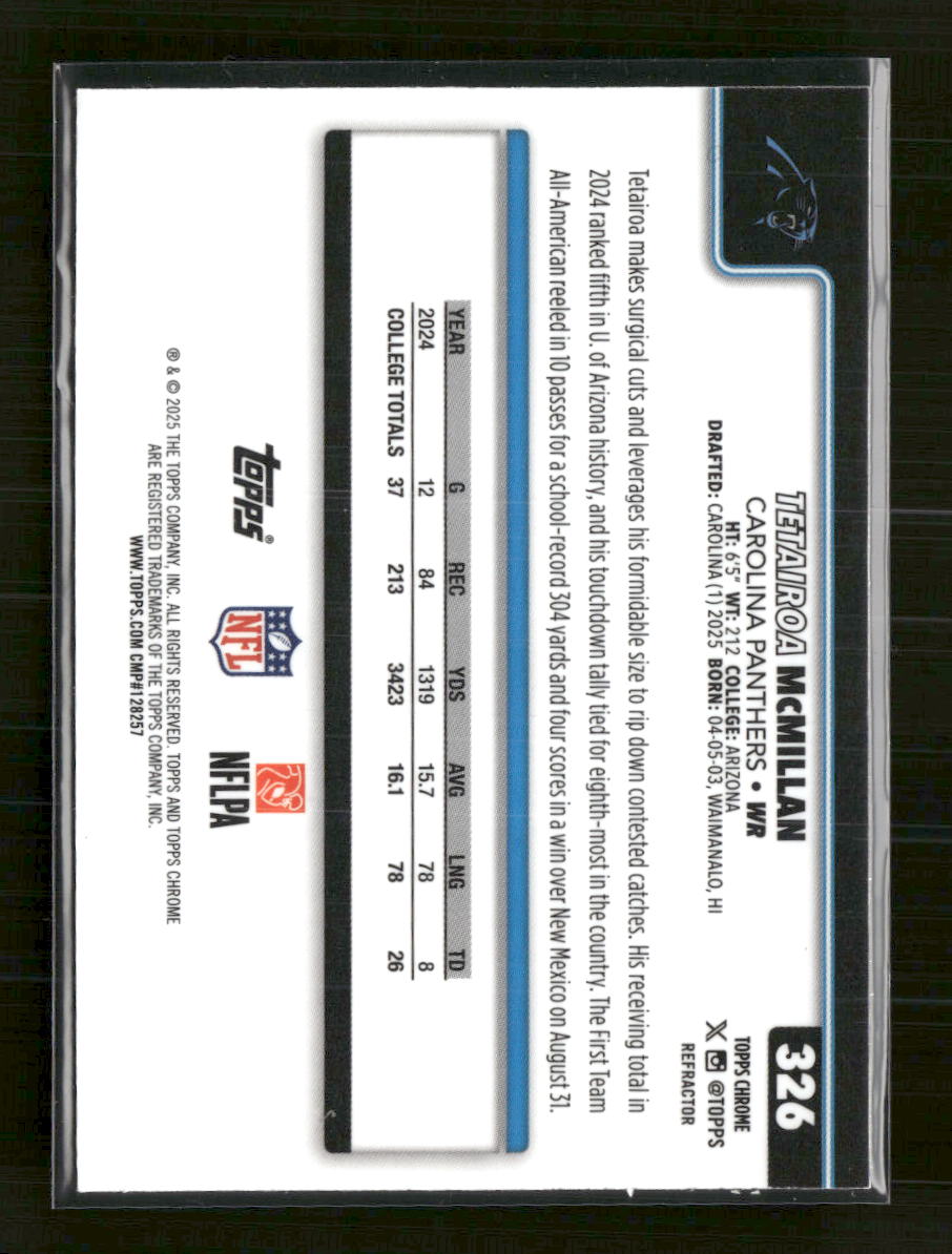 2025 Topps Chrome Refractor Tetairoa McMillan Rookie #326