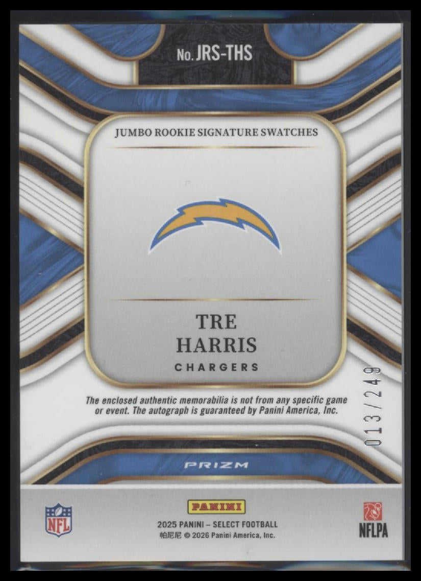 2025 Panini Jumbo Rookie Auto Swatches Prizm Tre Harris #JRS-THS