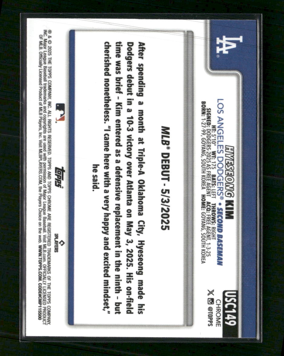 2025 Topps Update Blue Holo Foil Hyeseong Kim #/150 #US312