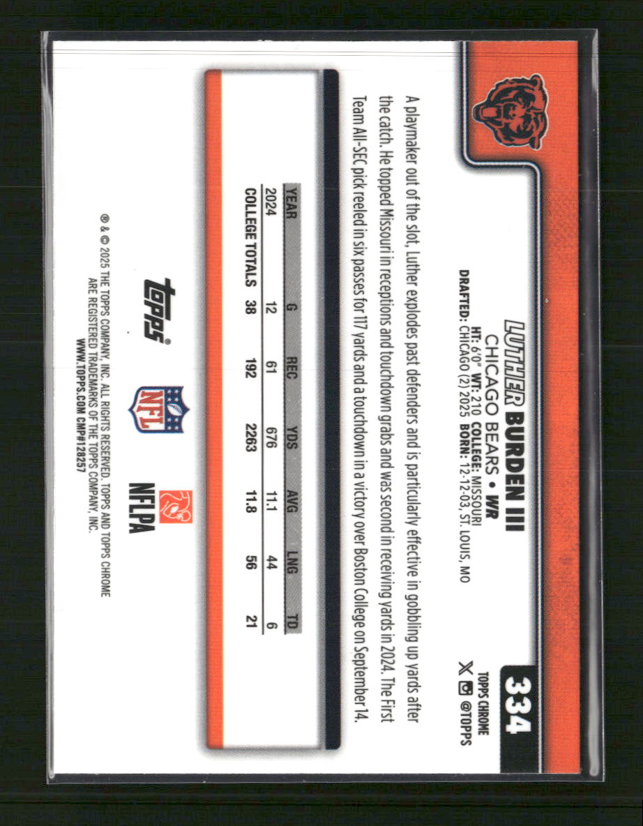 2025 Topps Chrome Lime Green X-Fractor Luther Burden III Rookie #334
