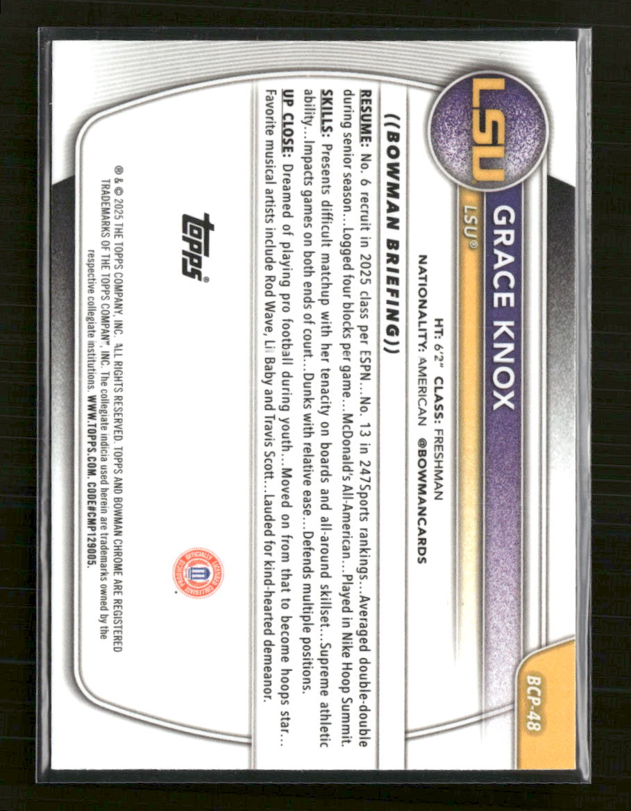 2025-26 Bowman Chrome Green Geometric Refractor Grace Knox /99 BCP-48