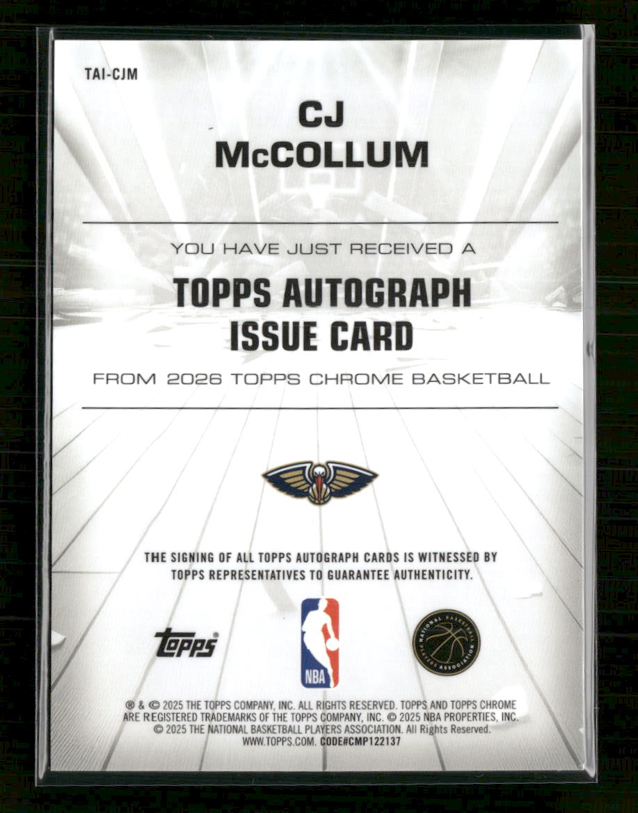 Topps 2025 Chrome Orange /15 CJ McCollum Auto #TAI-CJM