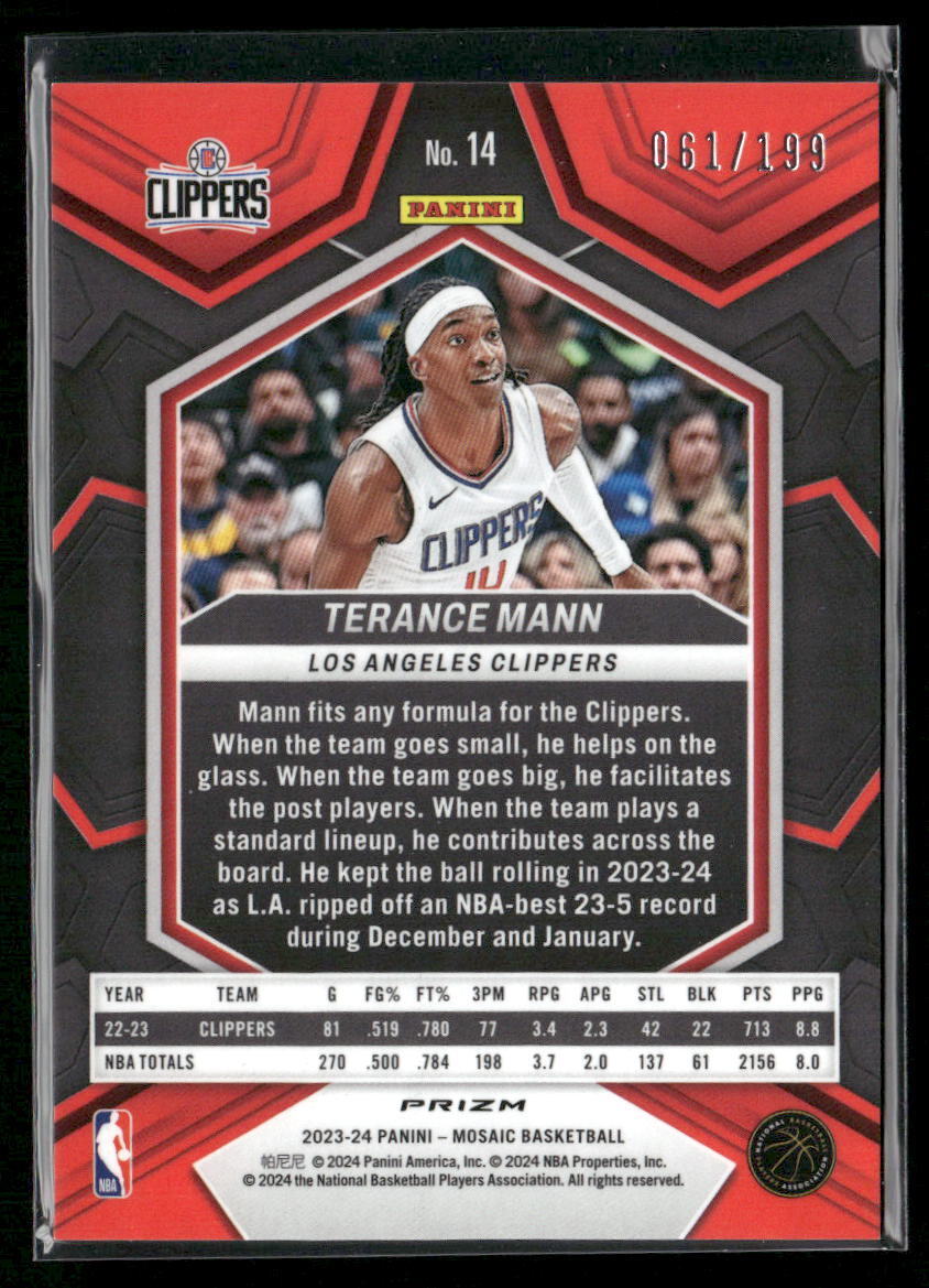 2023-24 Panini Mosaic #14 Terance Mann Blue #/199