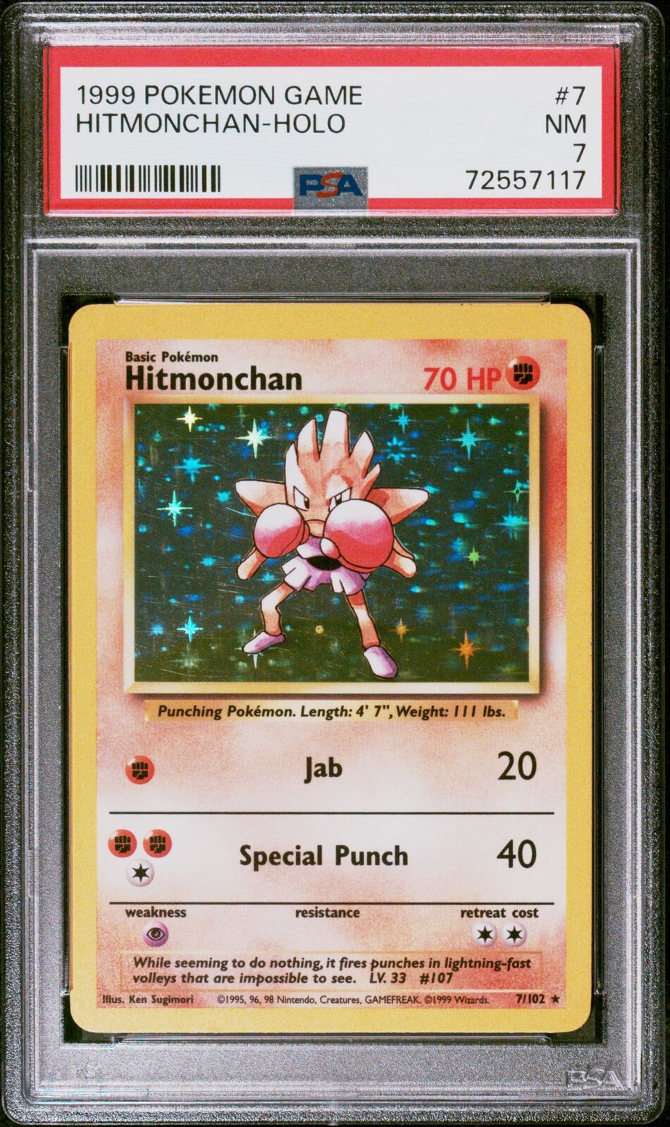1999 Pokemon Game #7 Hitmonchan-Holo PSA 7