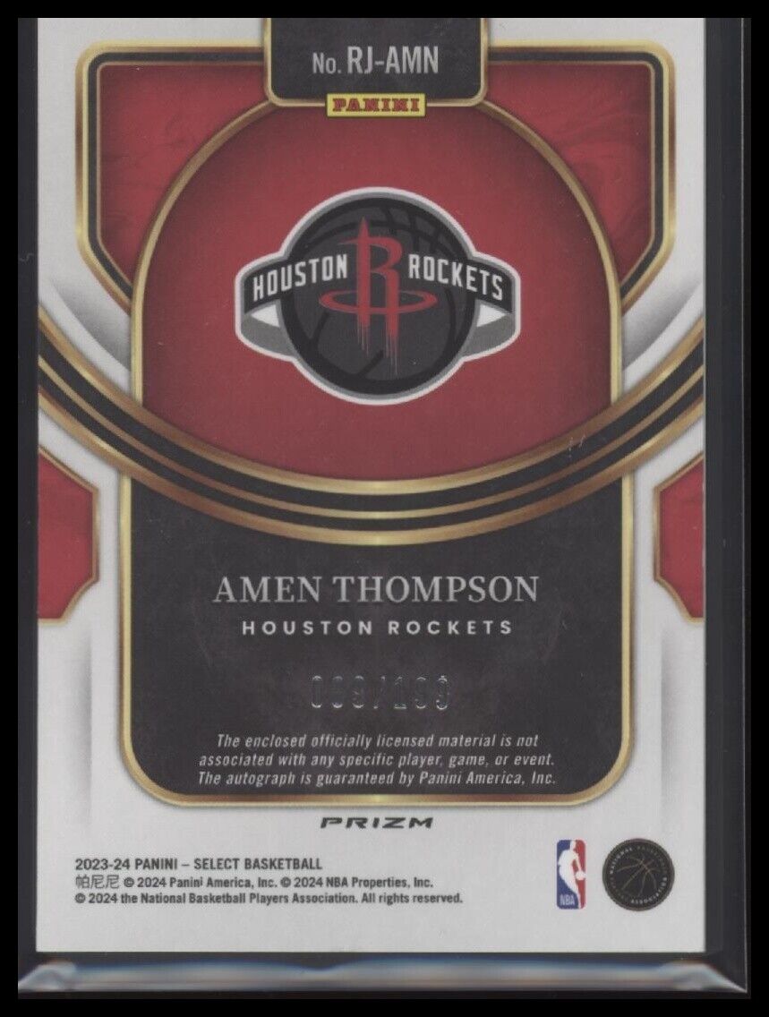 2023-24 Panini Select #RJ-AMN Amen Thompson Rookie Jersey Autographs #/199