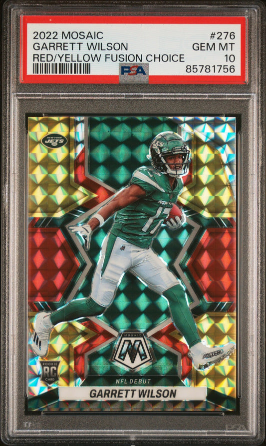 Garrett Wilson 2022 Panini Mosaic #276 Fusion Red/Yellow Choice PSA 10