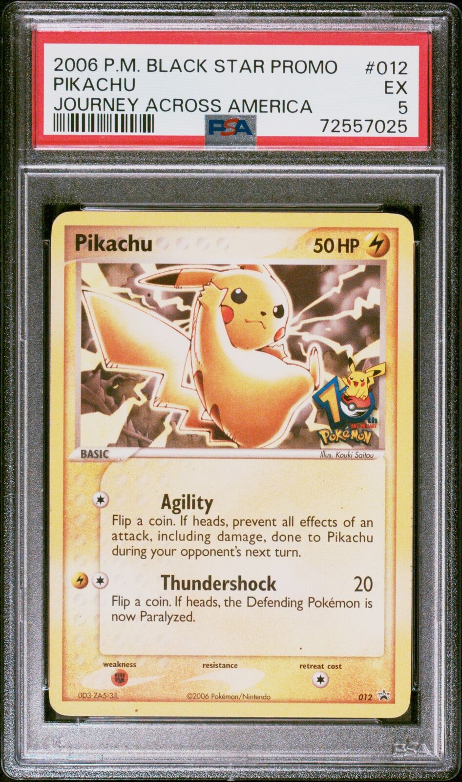 2006 Pokemon Black Star Promos #012 Pikachu Journey Across America PSA 5