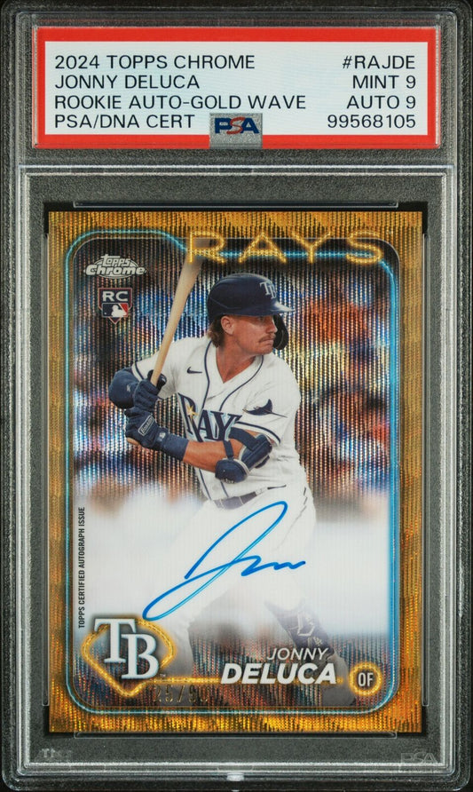 2024 Topps Chrome Rookie Auto Jonny Deluca Rookie Auto-Gold Wave PSA 9