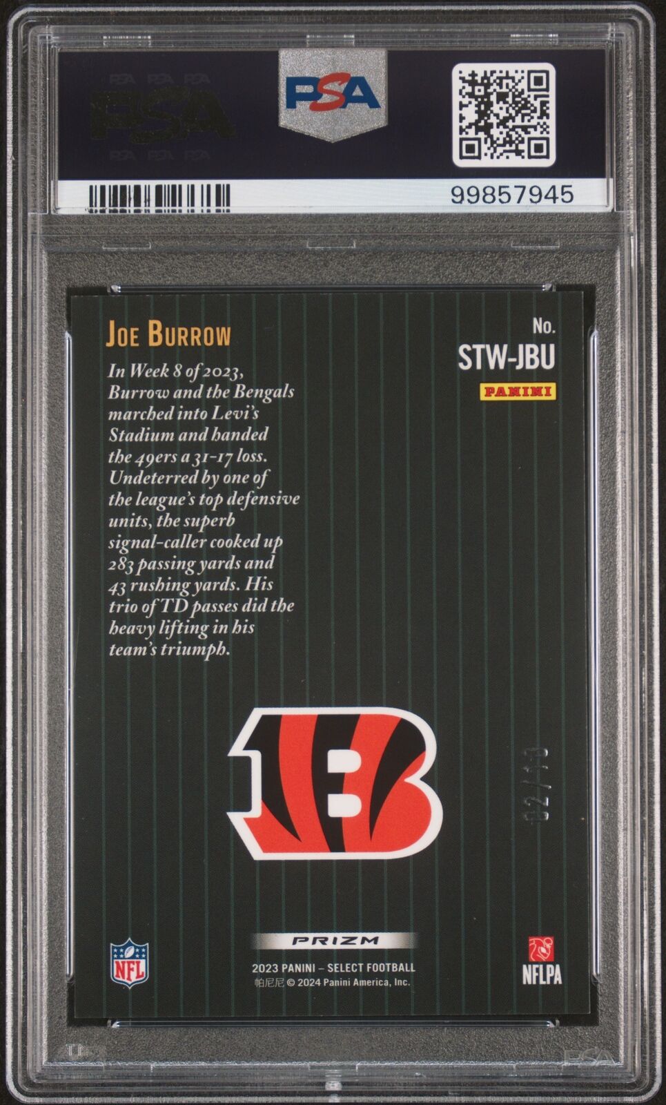 2023 Panini Select Throwback #STWJBU Joe Burrow Score Throwback-Gold /10 - PSA 9