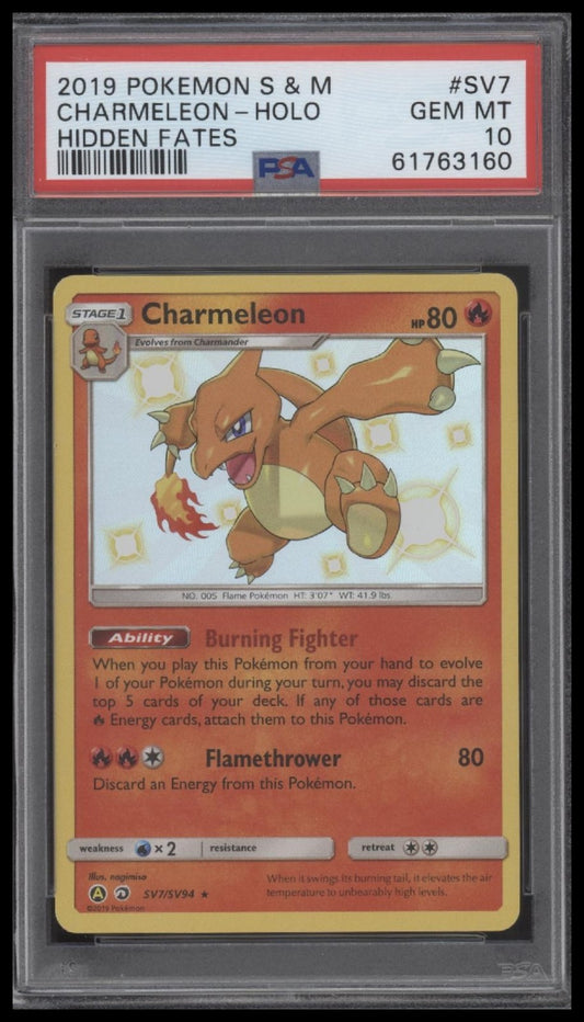 Charmeleon-Holo 2019 Pokemon Sun & Moon Hidden Fates #SV7 Hidden Fates PSA 10