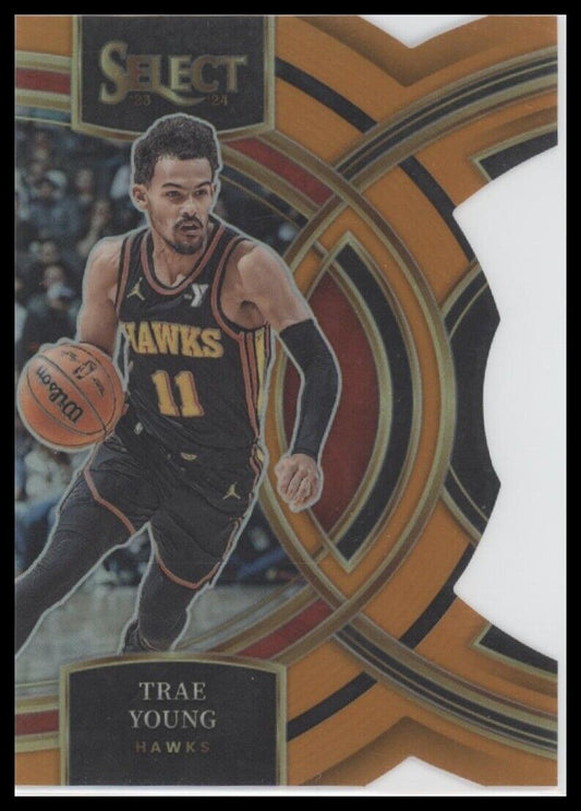2023-24 Panini Select #158 Trae Young Orange Prizms Die Cut #/65