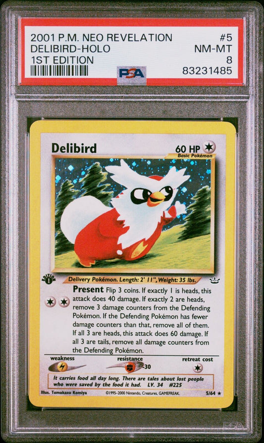 2001 Pokemon Neo Revelation 1st Edition #5 Delibird-Holo 1st Edition PSA 8