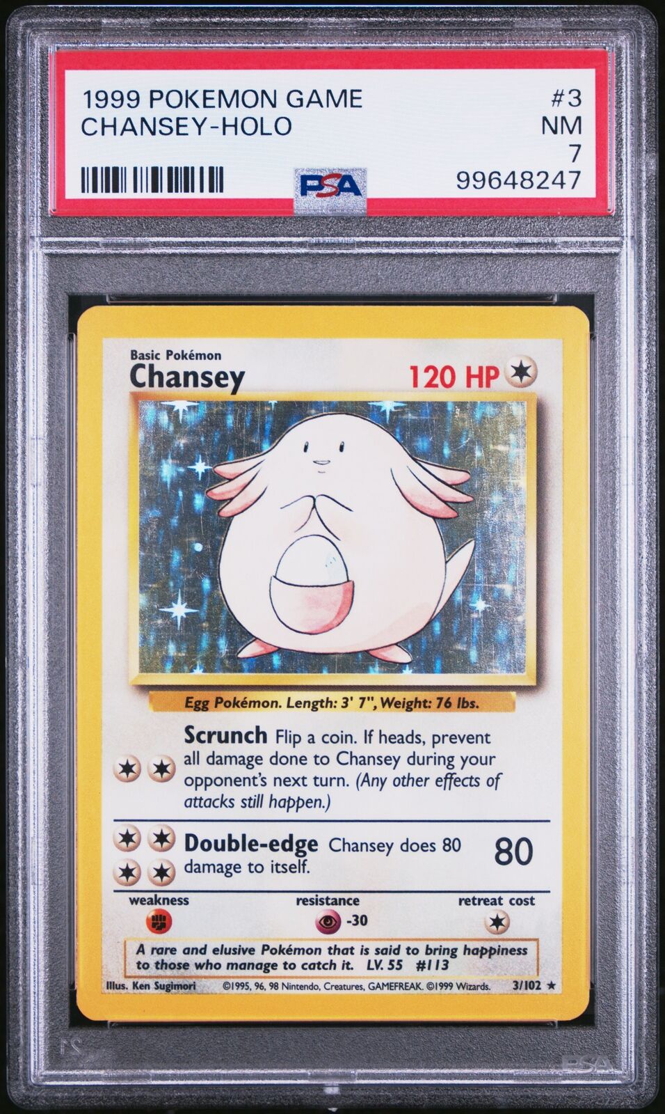 1999 Pokemon Game #3 Chansey-Holo PSA 7