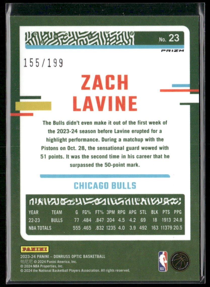 2023-24 Donruss Optic #23 Zach LaVine Orange #/199