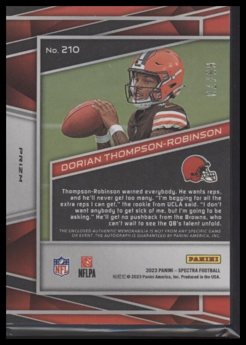 2023 Panini Spectra  Dorian Thompson-Robinson Rookie Patch Auto Supernova #/70