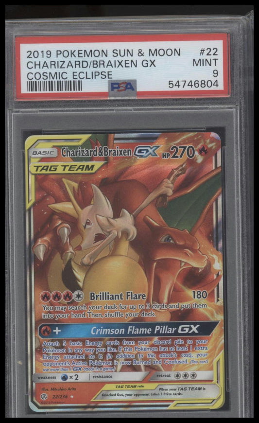 2019 Pokemon Sun & Moon Cosmic Eclipse #22 Charizard/Braixen Gx PSA 9