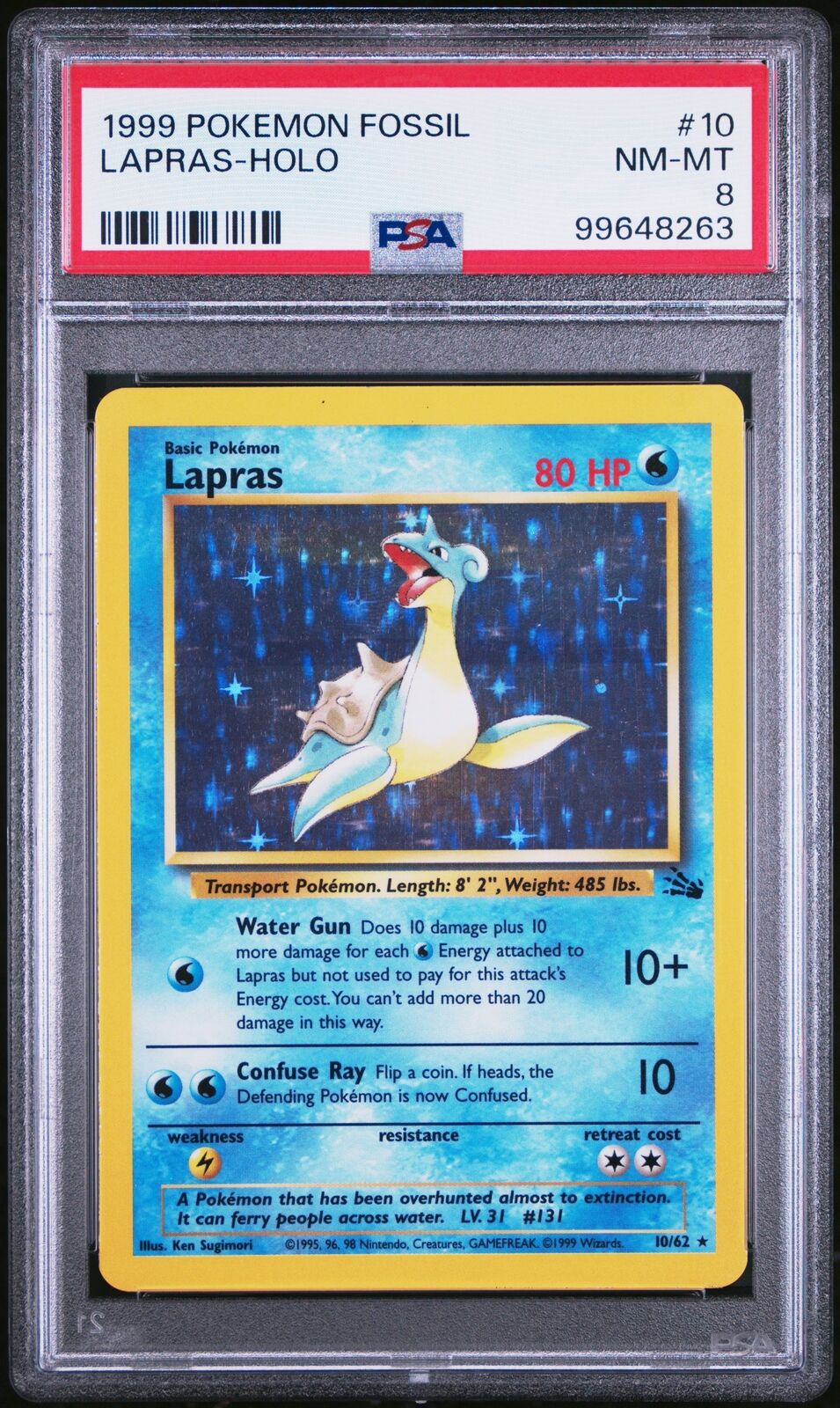 1999 Pokemon Fossil #10 Lapras-Holo PSA 8