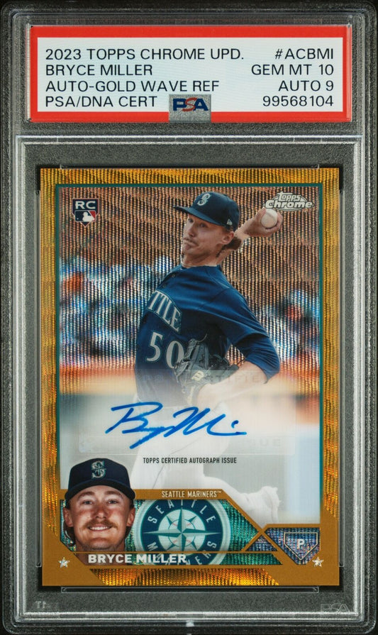 2023 Topps Chrome Update Autograph Bryce Miller Auto-Gold Wave Ref PSA 10
