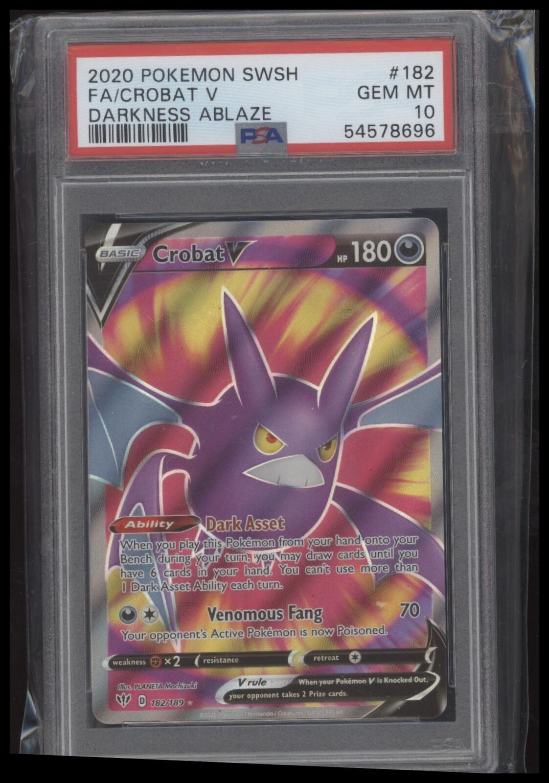 2020 Pokemon Sword & Shield Darkness Ablaze #182 Fa/Crobat V PSA 10
