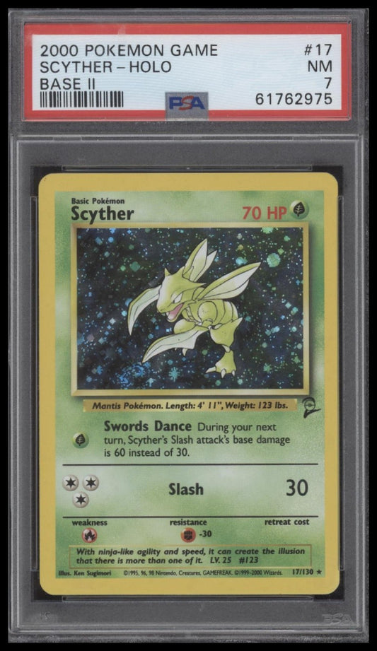 Scyther-Holo 2000 Pokemon Game Base Ii #17 Base Ii PSA 7