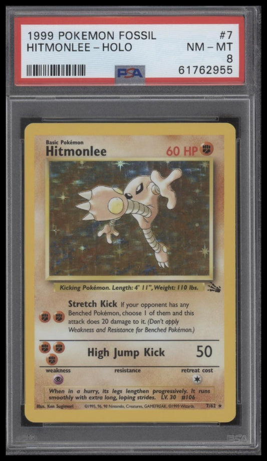 Hitmonlee-Holo 1999 Pokemon Fossil #7 PSA 8