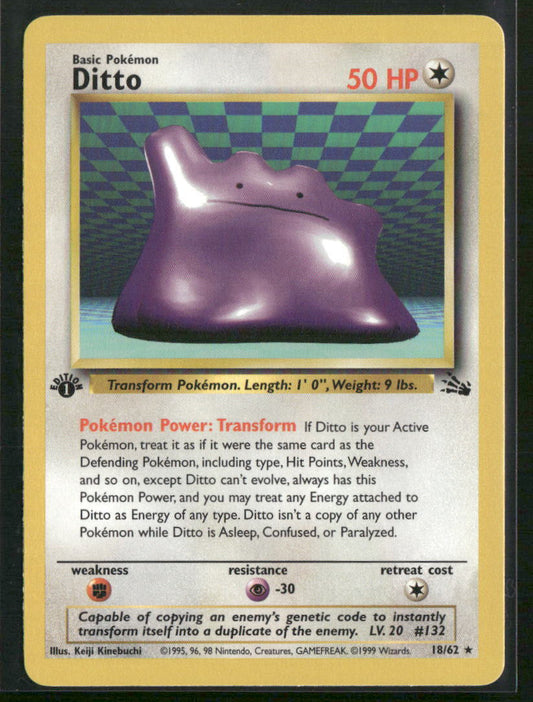 Pokemon Fossil #18/62 Ditto 1st Edition
