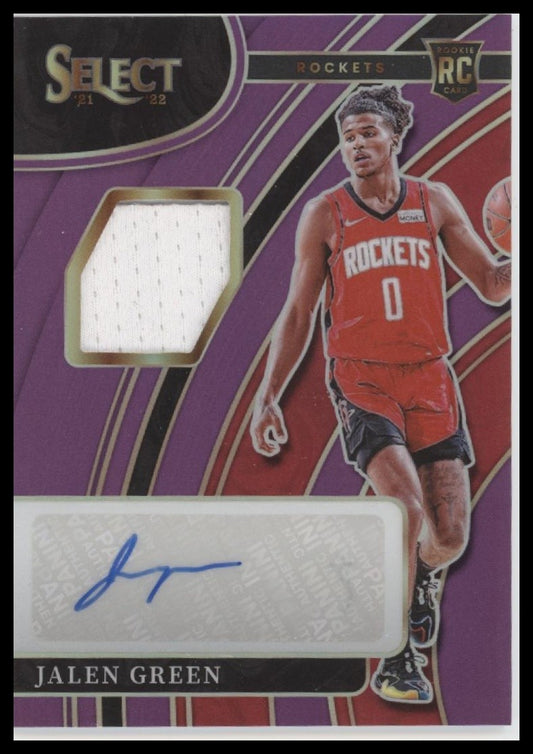 Jalen Green 2021-22 Panini Select #RJ-JGR Rookie Jersey Auto Purple Prizms #/99