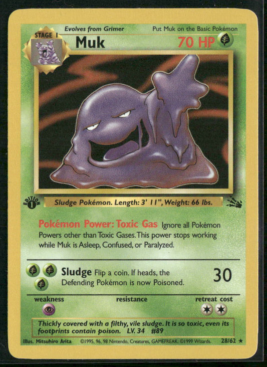 Pokemon Fossil #28/62 Muk 1st Edition