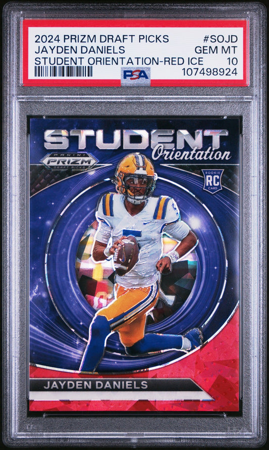 Jayden Daniels 2024 Panini Prizm Draft Picks Student OrientationcRed Ice PSA 10