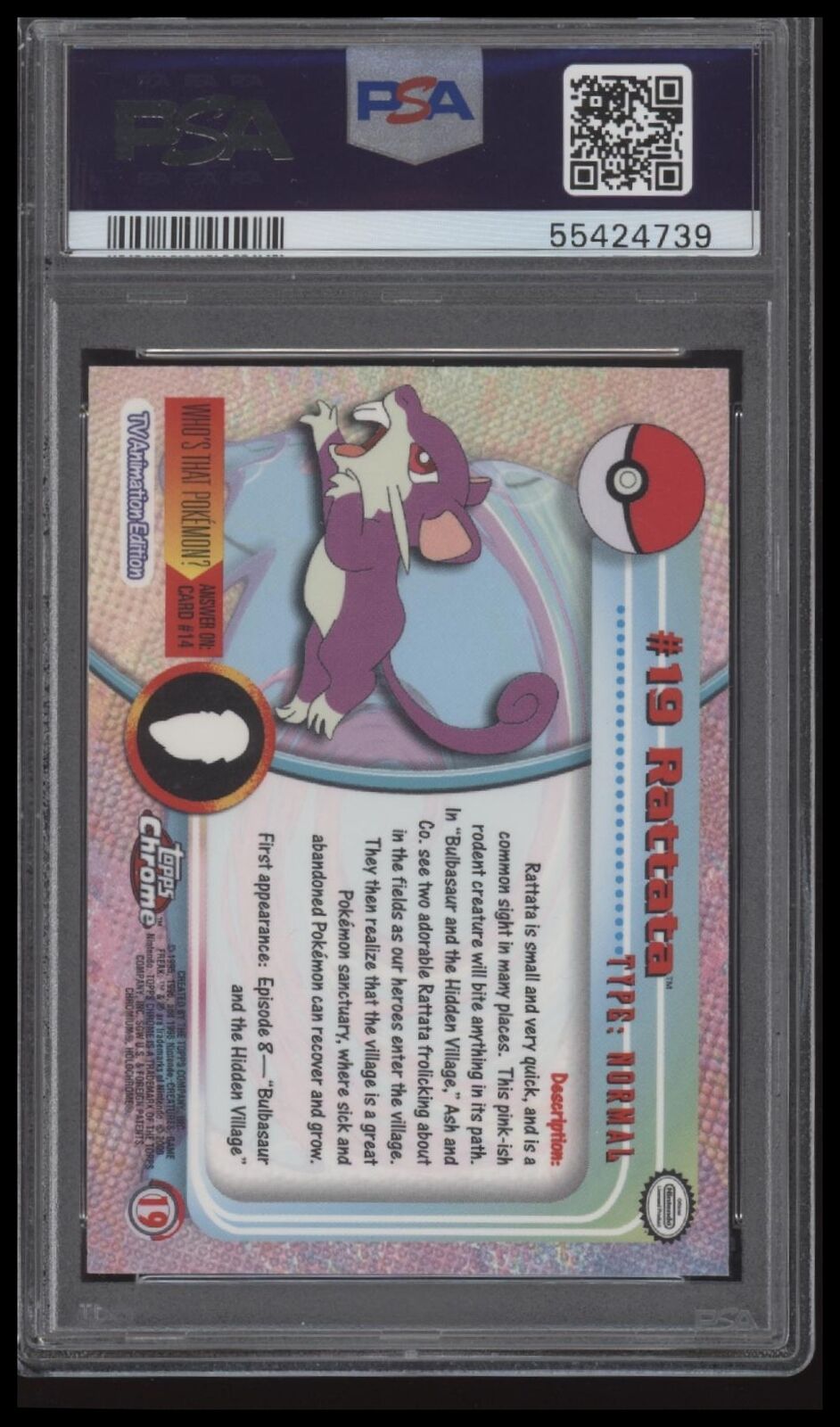 2000 Topps Chrome Pokemon T.V. #19 Rattata Pokemon T.V. PSA 10