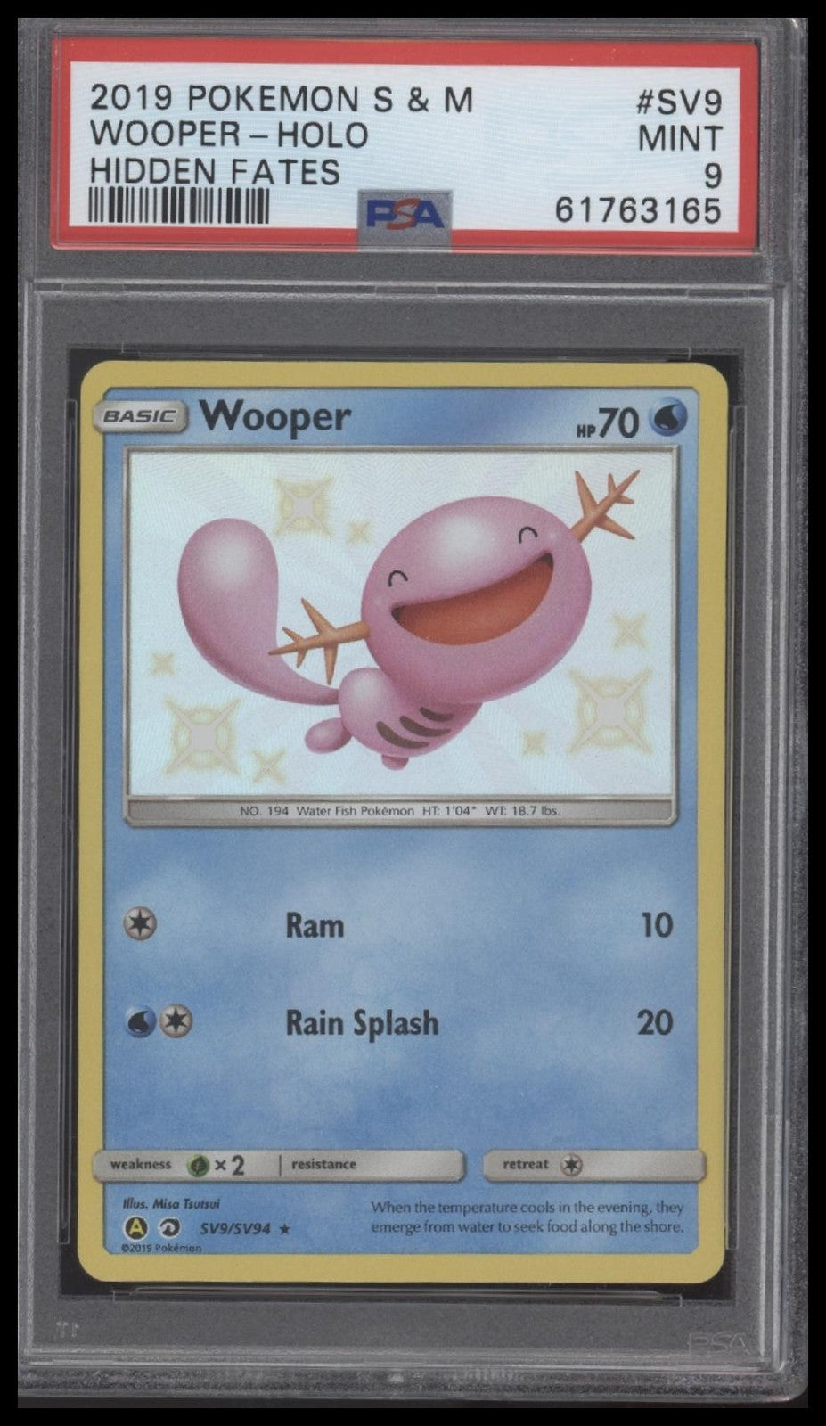 Wooper-Holo 2019 Pokemon Sun & Moon Hidden Fates #SV9 Hidden Fates PSA 9