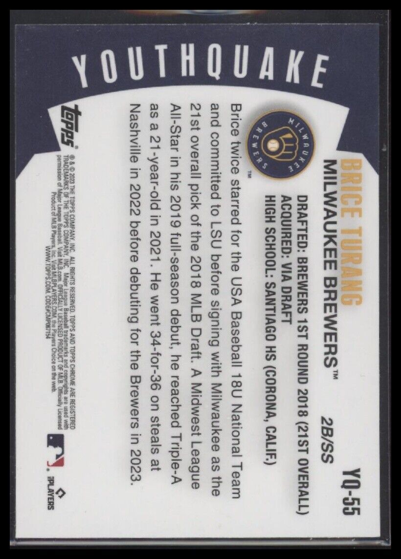 2023 Topps Chrome Update #YQ-55 Brice Turang Youthquake