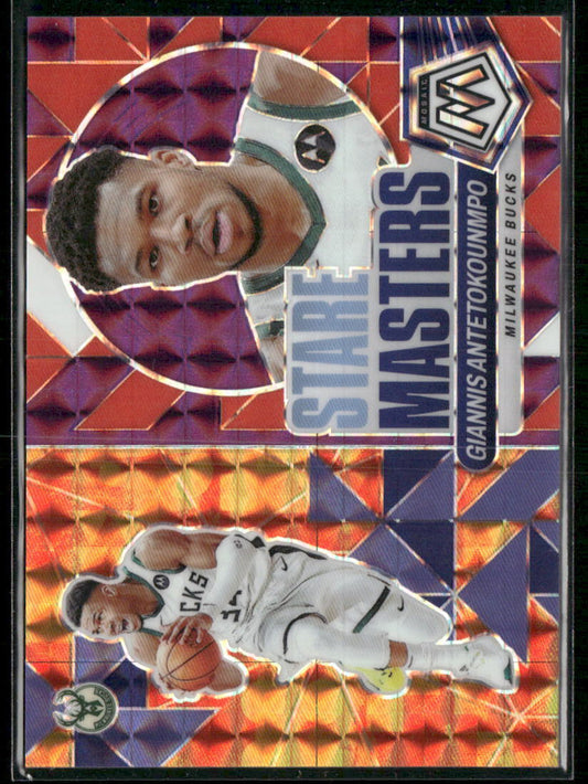 2023-24 Panini Mosaic #13 Giannis Antetokounmpo Stare Masters Mosaic Purple #/99