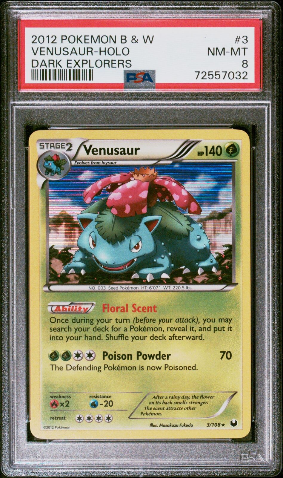 2012 Pokemon Black & White Dark Explorers #3 Venusaur-Holo Dark Explorers PSA 8