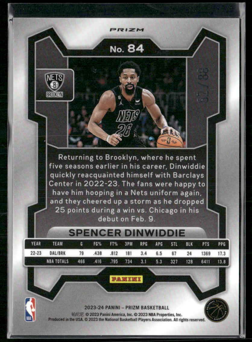 2023-24 Panini Prizm #84 Spencer Dinwiddie Prizms Multi Wave #/88