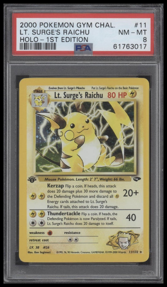 Lt. Surge'S Raichu 2000 Pokemon Gym Challenge #11 Holo-1st Edition PSA 8