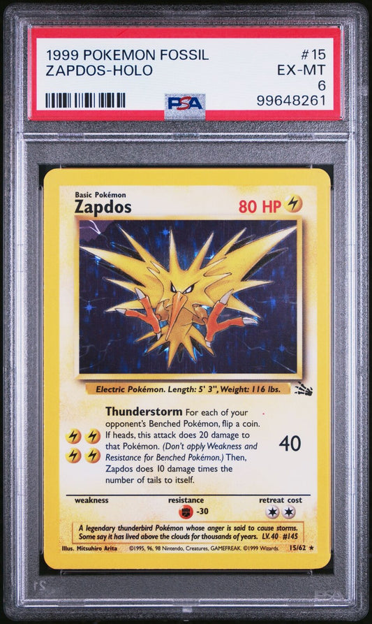 1999 Pokemon Fossil #15 Zapdos-Holo PSA 6