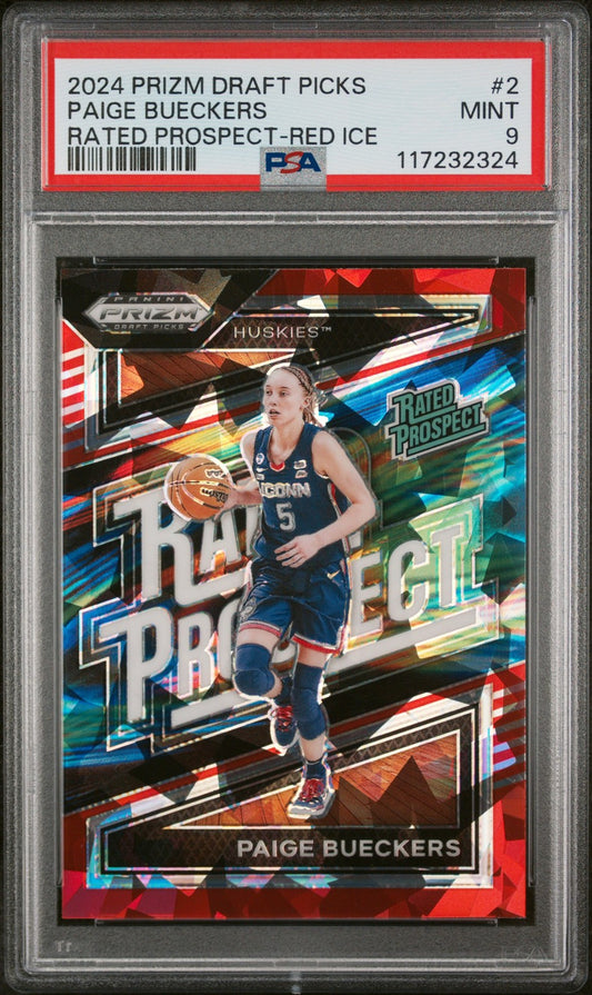 Paige Bueckers 2024 Panini Prizm Draft Pick Rated Red Ice PSA 9
