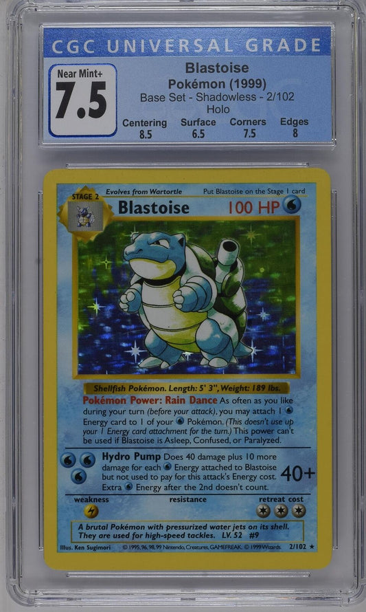 1999 Base Set (Shadowless) #2/102 Blastoise CGC 7.5