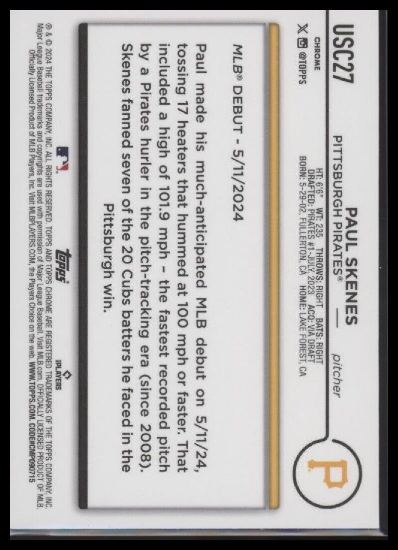 2024 Topps Chrome Update #USC27 Paul Skenes