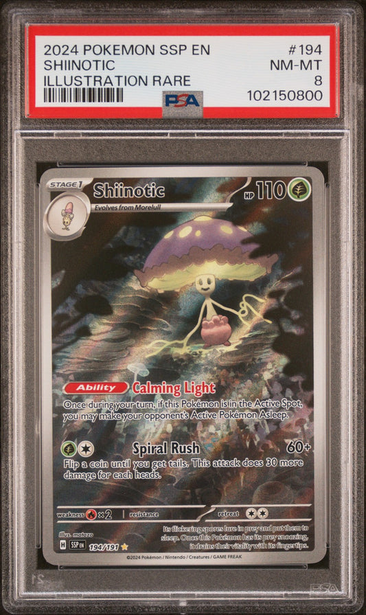 Shiinotic 2024 Pokemon Ssp En-Surging Sparks #194 Illustration Rare PSA 8