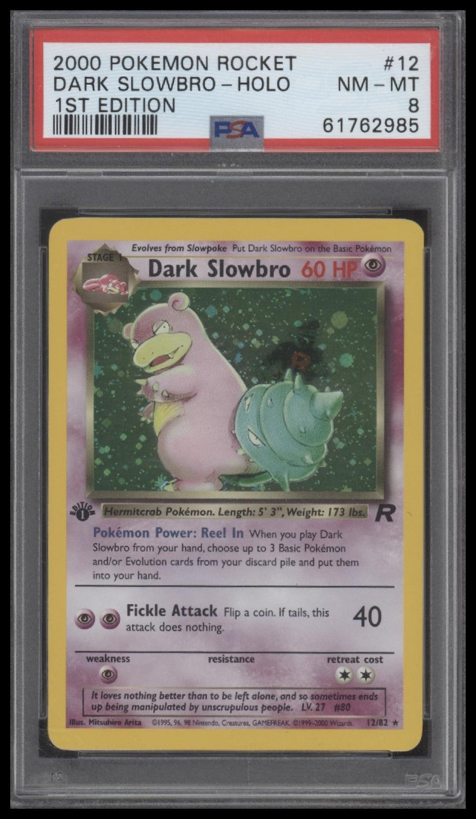 Dark Slowbro-Holo 2000 Pokemon Rocket #12 1st Edition PSA 8